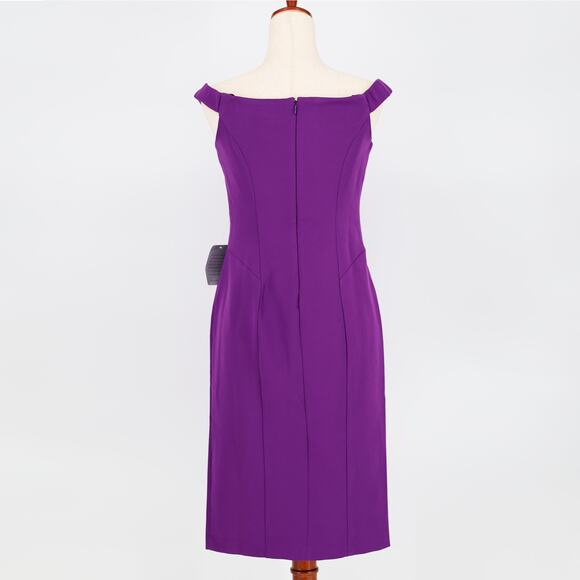 Marina Women Purple Off-The-Shoulder Shift Stretch Midi Cocktail Dress Size 4 - Picture 5 of 5